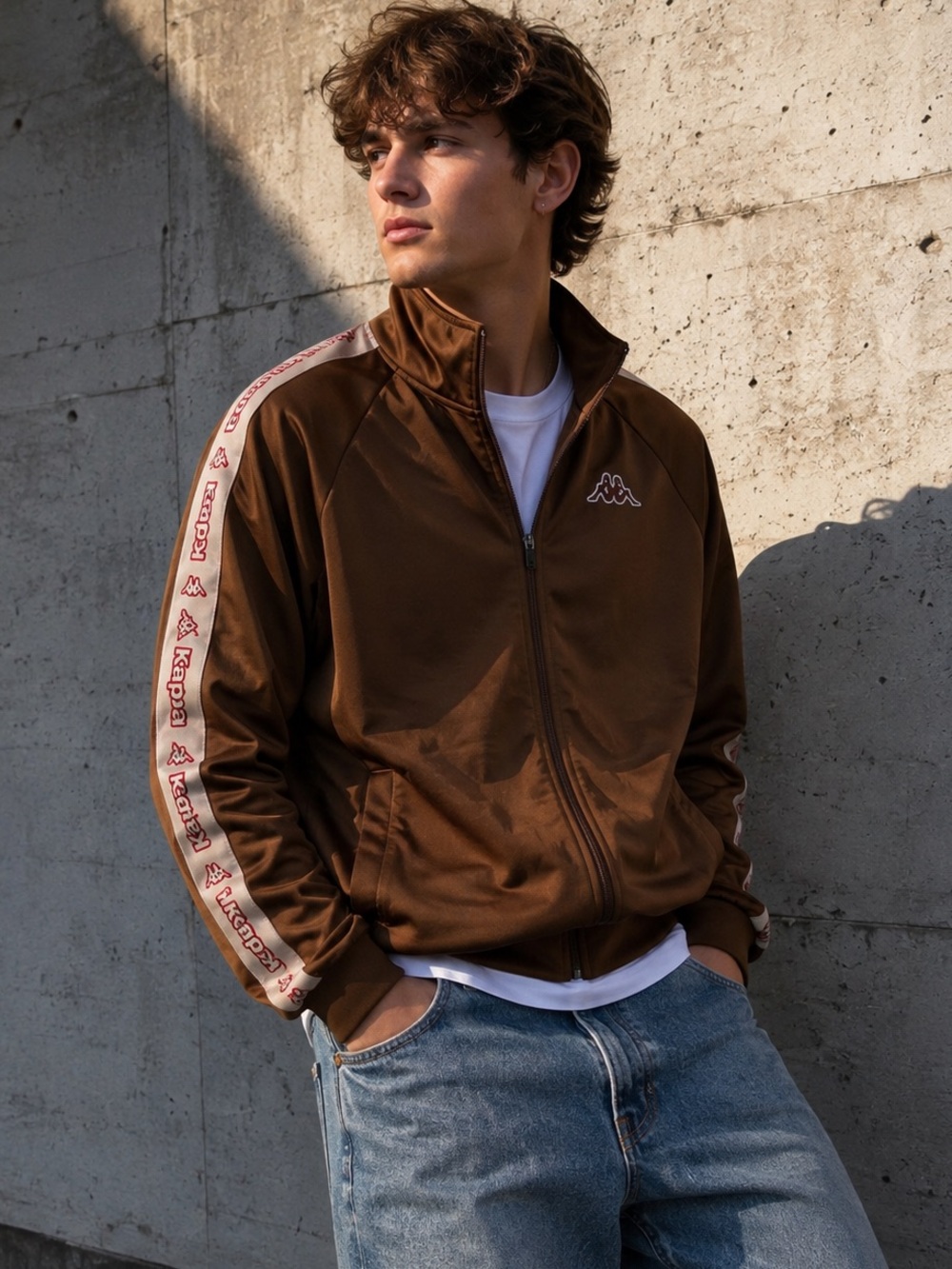 Kappa Artem 2 Logo Tape Track Jacket Brown Full Zip Streetwear Men's Medium NWT
